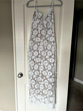 anna-kaci Floral Lace Maxi Dress in White